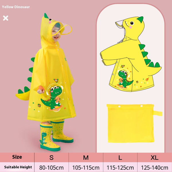 Yellow Dinosaur Kids Waterproof Raincoat With Expandable Backpack Slot Hooded Jacket For Boys Girls School Outdoor Raincoats