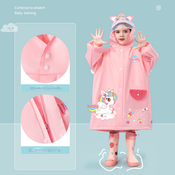 Yellow Dinosaur Kids Waterproof Raincoat With Expandable Backpack Slot Hooded Jacket For Boys Girls School Outdoor Raincoats