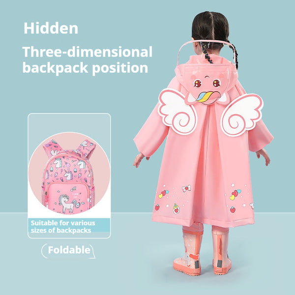 Yellow Dinosaur Kids Waterproof Raincoat With Expandable Backpack Slot Hooded Jacket For Boys Girls School Outdoor Raincoats
