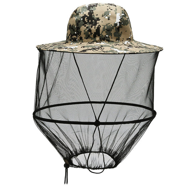 Grey Camouflage Outdoor Fishing Hat With Mesh Head Net Sun Protection Bucket Cap Anti Mosquito Fly Guard For Gardening Hiking & Beekeeping Hats & Head