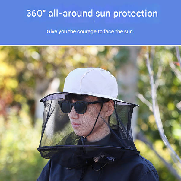Grey Camouflage Outdoor Fishing Hat With Mesh Head Net Sun Protection Bucket Cap Anti Mosquito Fly Guard For Gardening Hiking & Beekeeping Hats & Head