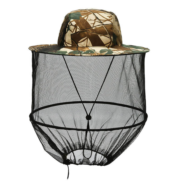 Summer Leaf Camouflage Outdoor Fishing Hat With Mesh Head Net Sun Protection Bucket Cap Anti Mosquito Fly Guard For Gardening Hiking & Beekeeping Hats