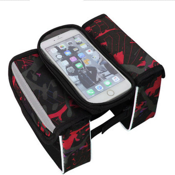 Red Bicycle Top Tube Frame Bag With Detachable Touch Screen Phone Holder Waterproof Double Pouch Cycling Saddle For Mountain Bikes Bags & Panniers