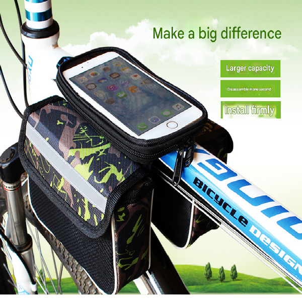 Red Bicycle Top Tube Frame Bag With Detachable Touch Screen Phone Holder Waterproof Double Pouch Cycling Saddle For Mountain Bikes Bags & Panniers