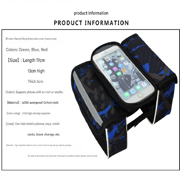 Red Bicycle Top Tube Frame Bag With Detachable Touch Screen Phone Holder Waterproof Double Pouch Cycling Saddle For Mountain Bikes Bags & Panniers