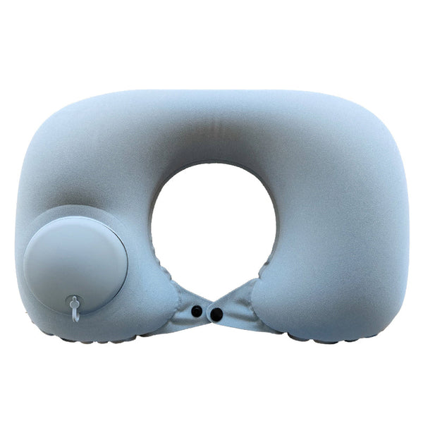2 Pcs Grey Inflatable Travel Neck Pillow Press To Inflate U Shape Soft Flocking Support Cushion For Airplane Car & Camping Portable Pump Design Pillow