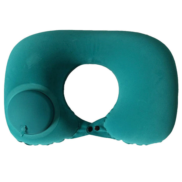 2 Pcs Green Inflatable Travel Neck Pillow Press To Inflate U Shape Soft Flocking Support Cushion For Airplane Car & Camping Portable Pump Design Pillo