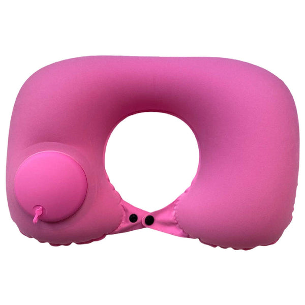 2 Pcs Pink Inflatable Travel Neck Pillow Press To Inflate U Shape Soft Flocking Support Cushion For Airplane Car & Camping Portable Pump Design Pillow