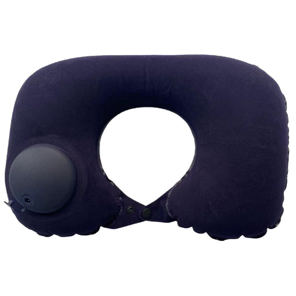 2 Pcs Navy Blue Inflatable Travel Neck Pillow Press To Inflate U Shape Soft Flocking Support Cushion For Airplane Car & Camping Portable Pump Design P