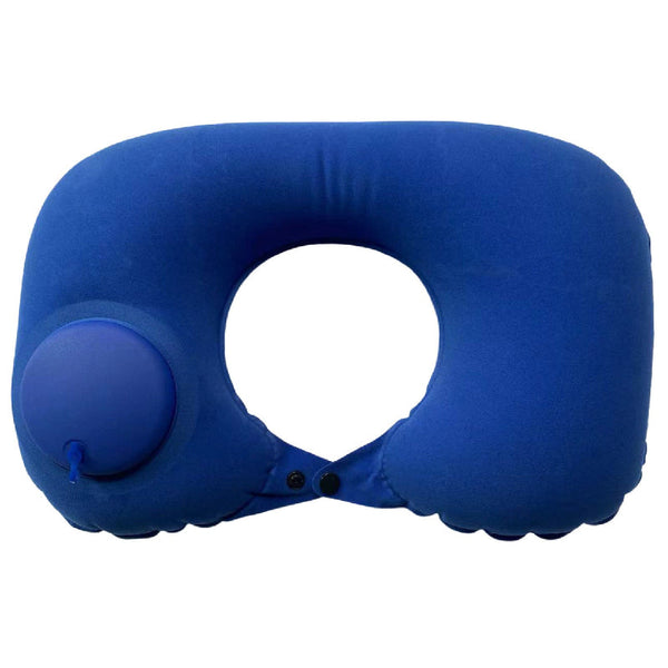 2 Pcs Medium Blue Inflatable Travel Neck Pillow Press To Inflate U Shape Soft Flocking Support Cushion For Airplane Car & Camping Portable Pump Design