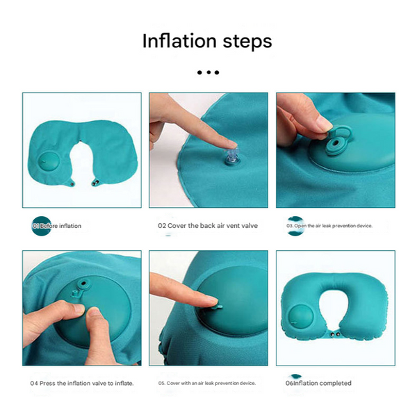 2 Pcs Black Inflatable Travel Neck Pillow Press To Inflate U Shape Soft Flocking Support Cushion For Airplane Car & Camping Portable Pump Design Pillo