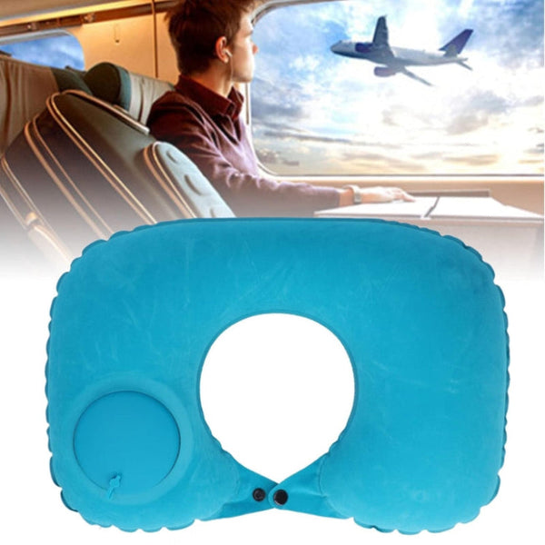 2 Pcs Rose Red Inflatable Travel Neck Pillow Press To Inflate U Shape Soft Flocking Support Cushion For Airplane Car & Camping Portable Pump Design Pi
