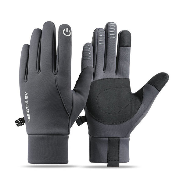 Grey Winter Thermal Gloves For Men Outdoor Cycling Driving Waterproof Touch Screen Warm Fleece Lining Anti Slip(Size:L) Gloves & Mittens