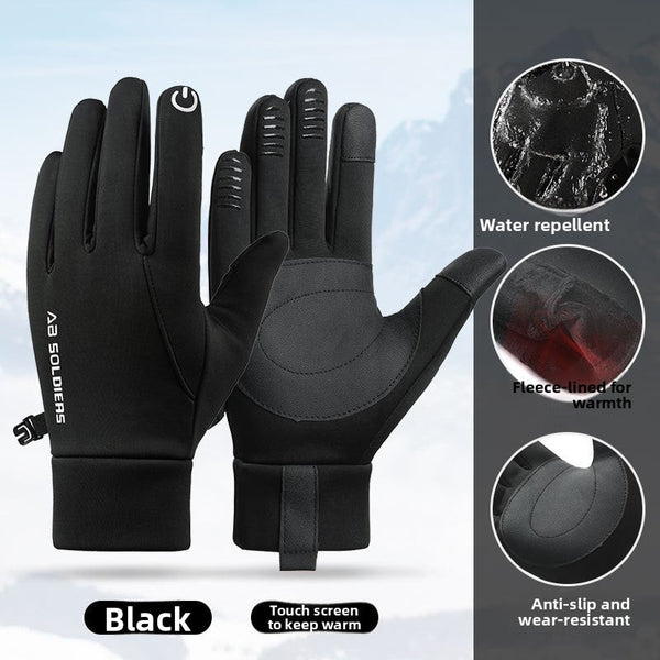 Grey Winter Thermal Gloves For Men Outdoor Cycling Driving Waterproof Touch Screen Warm Fleece Lining Anti Slip(Size:L) Gloves & Mittens