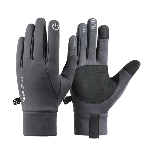 Grey Winter Thermal Gloves For Men Outdoor Cycling Driving Waterproof Touch Screen Warm Fleece Lining Anti Slip(Size:Xl) Gloves & Mittens