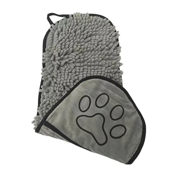 Grey Super Absorbent Pet Bath Towel With Hand Pockets Quick Dry Chenille Microfibre For Dogs And Cats Large Size 62Cm Dog Grooming