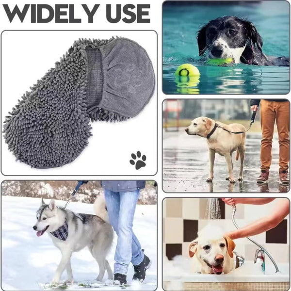 Grey Super Absorbent Pet Bath Towel With Hand Pockets Quick Dry Chenille Microfibre For Dogs And Cats Large Size 62Cm Dog Grooming