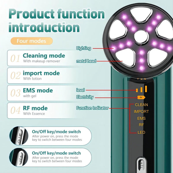 White 4 In 1 Rf Ems Facial Beauty Device Skin Tightening And Lifting Massager With Led Light Therapy Anti Aging Tool For Home Use Anti Aging Products