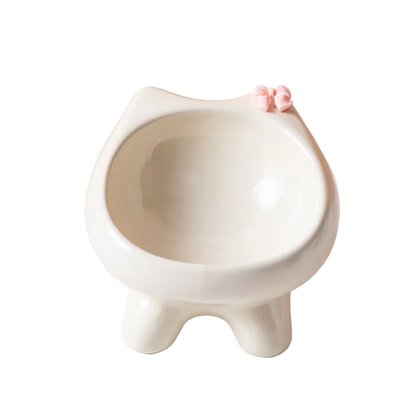 Beige Ceramic Elevated Cat Bowl Tilted Raised Pet Feeder With Anti Slip Base Cute Design For Wet Or Dry Food Ideal Australian Pets Cat Bowls