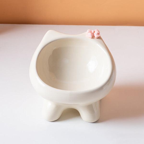 Beige Ceramic Elevated Cat Bowl Tilted Raised Pet Feeder With Anti Slip Base Cute Design For Wet Or Dry Food Ideal Australian Pets Cat Bowls