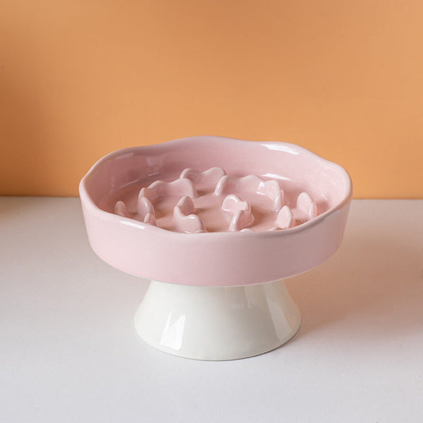 Pink Ceramic Elevated Slow Feeder Bowl Raised Pet Dish 310Ml Anti Vomit Puzzle Design For Cats And Small Dogs Healthy Digestion Sturdy Base Dishes Fee