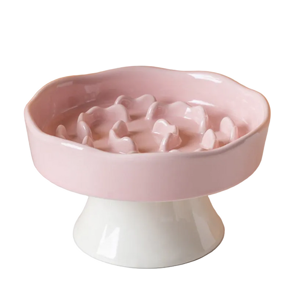 Pink Ceramic Elevated Slow Feeder Bowl Raised Pet Dish 310Ml Anti Vomit Puzzle Design For Cats And Small Dogs Healthy Digestion Sturdy Base Dishes Fee
