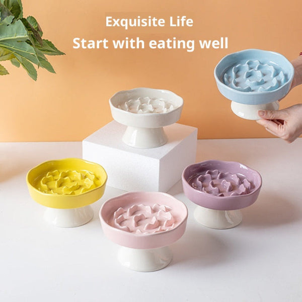 Pink Ceramic Elevated Slow Feeder Bowl Raised Pet Dish 310Ml Anti Vomit Puzzle Design For Cats And Small Dogs Healthy Digestion Sturdy Base Dishes Fee