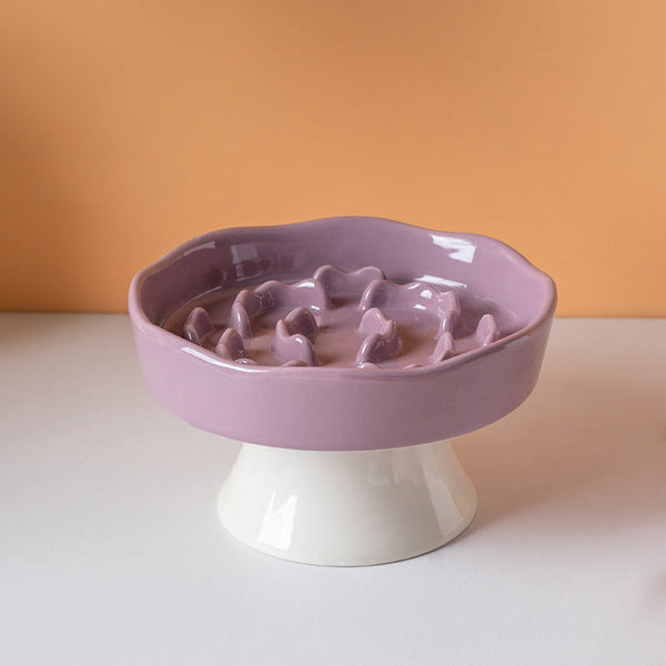 Purple Ceramic Elevated Slow Feeder Bowl Raised Pet Dish 310Ml Anti Vomit Puzzle Design For Cats And Small Dogs Healthy Digestion Sturdy Base Dishes F
