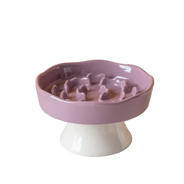 Purple Ceramic Elevated Slow Feeder Bowl Raised Pet Dish 310Ml Anti Vomit Puzzle Design For Cats And Small Dogs Healthy Digestion Sturdy Base Dishes F