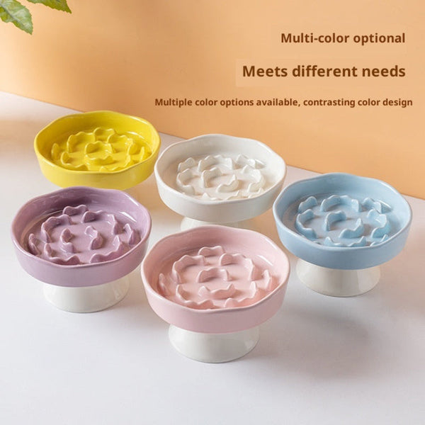 Purple Ceramic Elevated Slow Feeder Bowl Raised Pet Dish 310Ml Anti Vomit Puzzle Design For Cats And Small Dogs Healthy Digestion Sturdy Base Dishes F