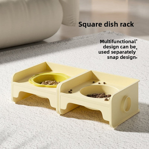 Yellow Ceramic Raised Cat Bowl With Splash Proof Stand 250Ml Elevated Pet Feeder For Kittens And Small Dogs Modular Interlocking Design Cat Bowls