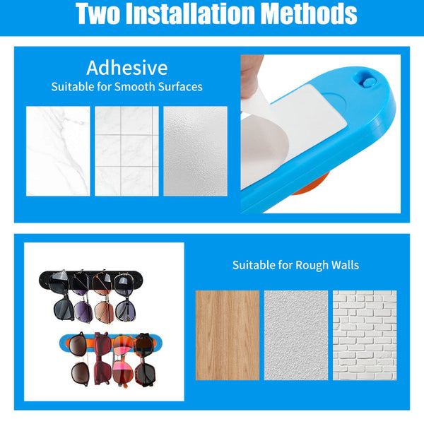 2 Pack Blue Acrylic Sunglasses Holder Wall Mounted Glasses Organizer Rack Self Adhesive Eyewear Display Stand For Home Office And Entryway Sunglasses