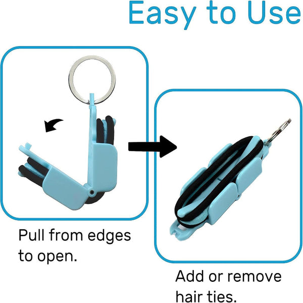 3 Pcs Blue Hair Tie Organizer Keychain Compact Accessories Holder With Clip For Travel School Bag And Purse Keyrings