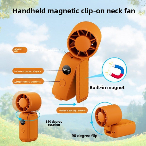 Black Handheld Fan 350 Degree Rotation Foldable Neck Hanging Waist With Magnetic Base Led Display Speed Personal Portable Fans