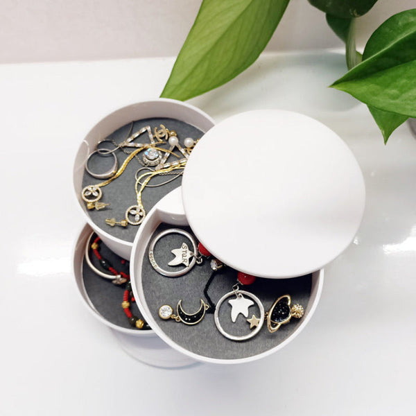 2 Pack White Nordic Style Rotating Jewellery Storage Box 4 Layer Dustproof Organiser Case With Felt Lining For Accessories And Trinkets Jewellery Hold