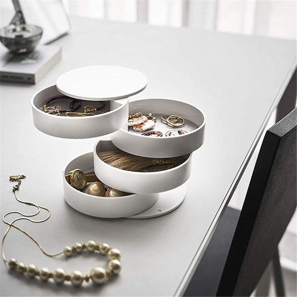 2 Pack White Nordic Style Rotating Jewellery Storage Box 4 Layer Dustproof Organiser Case With Felt Lining For Accessories And Trinkets Jewellery Hold