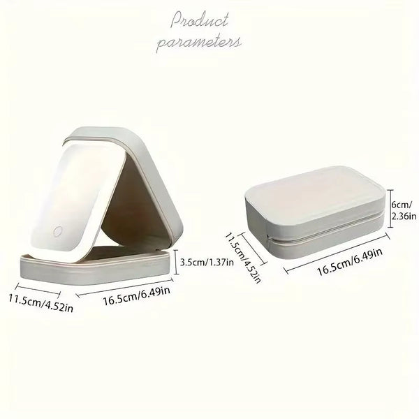 White Led Makeup Mirror With Jewellery Storage Box Touch Screen Light Travel Cosmetic Organizer Case Makeup Mirrors