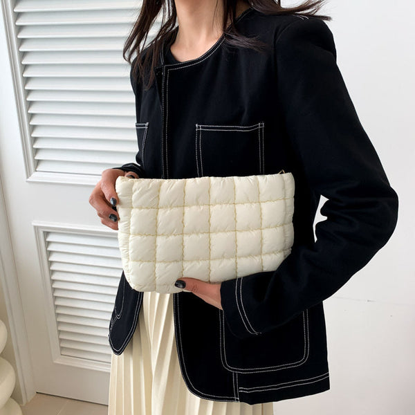 White Puffer Makeup Bag Quilted Pouch Cosmetic Organizer Soft Nylon Travel Toiletry Zipper Handbag For Women Makeup Bags & Cases