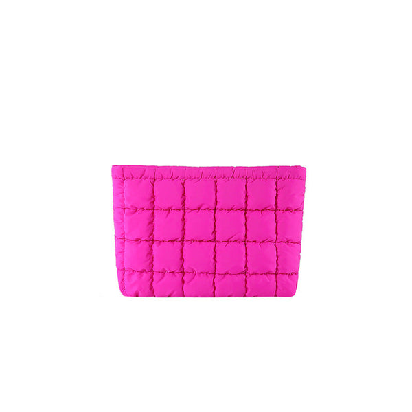 Rose Red Puffer Makeup Bag Quilted Pouch Cosmetic Organizer Soft Nylon Travel Toiletry Zipper Handbag For Women Makeup Bags & Cases