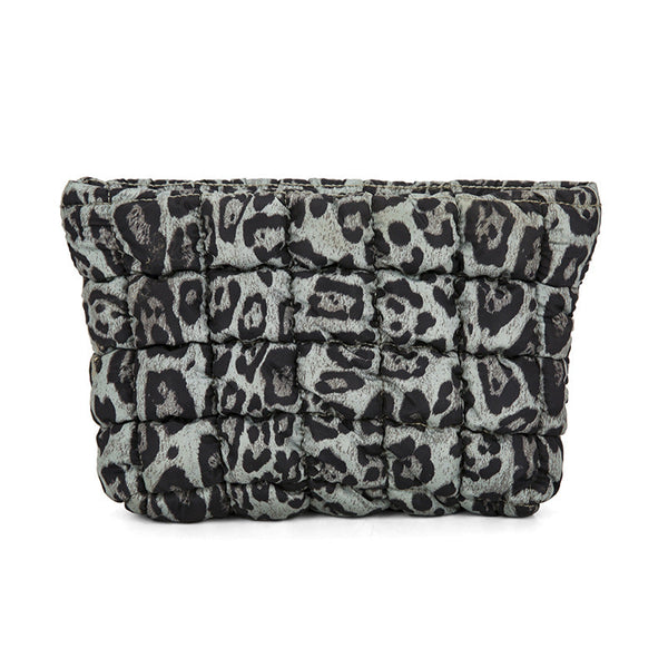 Green Leopard Print Puffer Makeup Bag Quilted Pouch Cosmetic Organizer Soft Nylon Travel Toiletry Zipper Handbag For Women Makeup Bags & Cases
