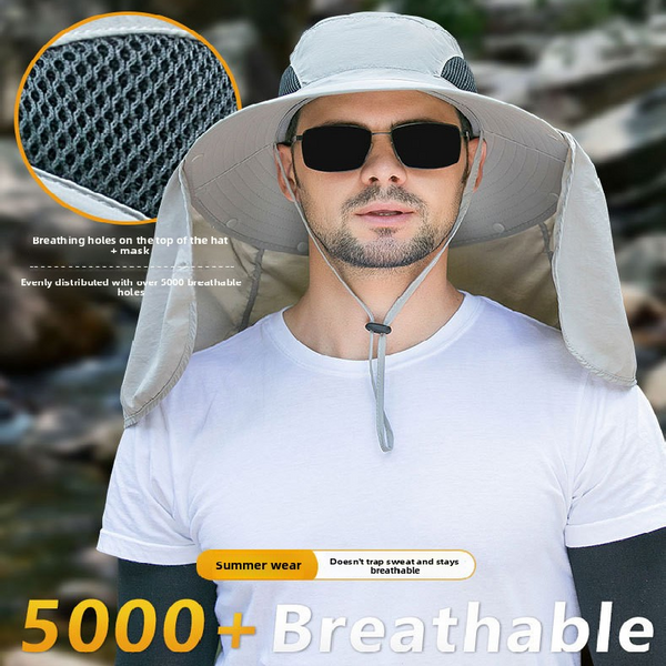 Khaki Upf 50+ Sun Protection Fishing Hat Wide Brim Neck Flap Quick Dry Bucket For Outdoor Hiking And Gardening Hats & Headwear