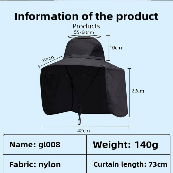 Khaki Upf 50+ Sun Protection Fishing Hat Wide Brim Neck Flap Quick Dry Bucket For Outdoor Hiking And Gardening Hats & Headwear