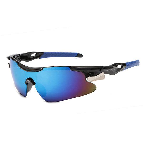 2 Pcs Bright Black Frame With Blue Mercury Men's Sports Cycling Sunglasses Windproof Wrap Around Design For Riding Fishing Running Reliable Outdoor Pr