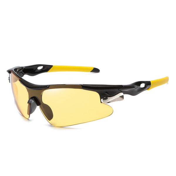2 Pcs Bright Black Framed Night Vision Men's Sports Cycling Sunglasses Windproof Wrap Around Design For Riding Fishing Running Reliable Outdoor Protec