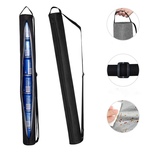 Black Insulated Golf Beer Cooler Bag Cylindrical Tube Design With Peva Lining 83Cm Portable Crossbody Shoulder Strap For Australian And Bbqs Ice Chest