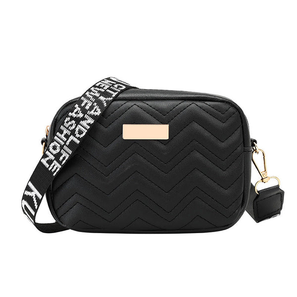 Women's Black Quilted Crossbody Bag Small Pu Leather Shoulder Purse With Wide Patterned Strap Ideal For Travel And Daily Use Women's Bags & Handbags