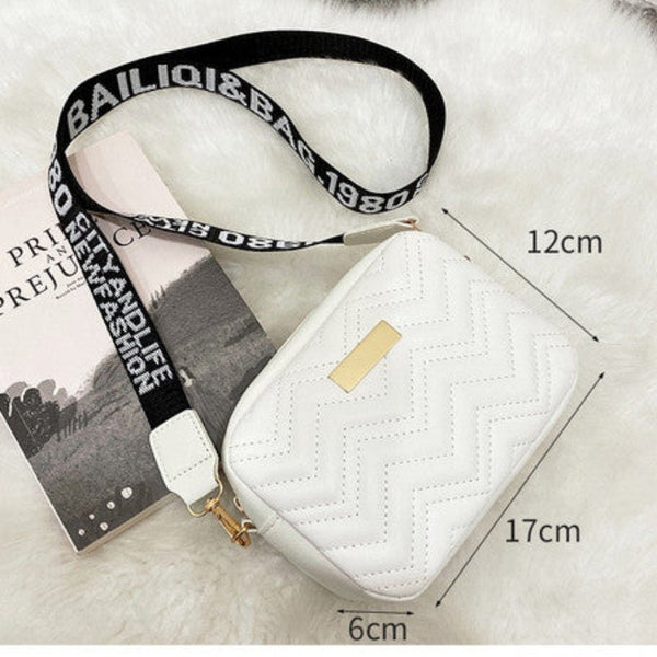 Women's Black Quilted Crossbody Bag Small Pu Leather Shoulder Purse With Wide Patterned Strap Ideal For Travel And Daily Use Women's Bags & Handbags