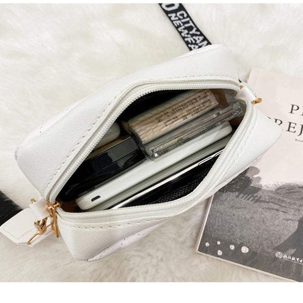 Women's Black Quilted Crossbody Bag Small Pu Leather Shoulder Purse With Wide Patterned Strap Ideal For Travel And Daily Use Women's Bags & Handbags