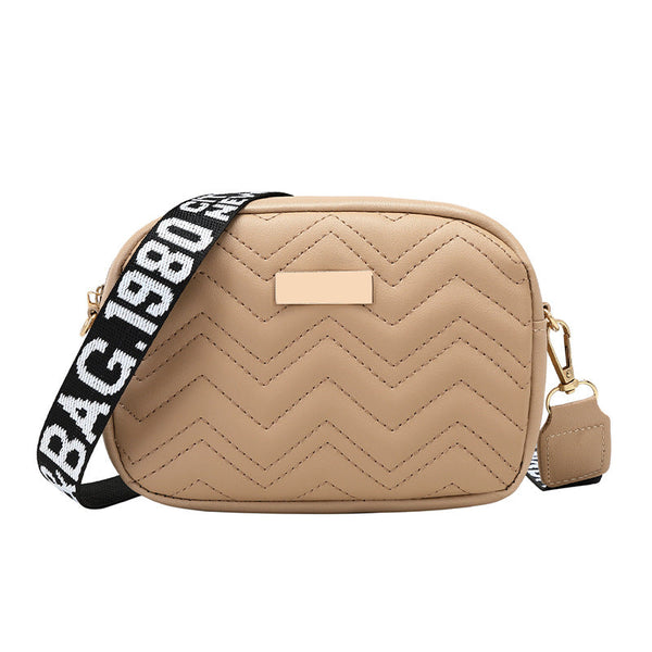 Women's Khaki Quilted Crossbody Bag Small Pu Leather Shoulder Purse With Wide Patterned Strap Ideal For Travel And Daily Use Women's Bags & Handbags