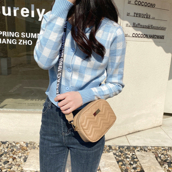 Women's Khaki Quilted Crossbody Bag Small Pu Leather Shoulder Purse With Wide Patterned Strap Ideal For Travel And Daily Use Women's Bags & Handbags